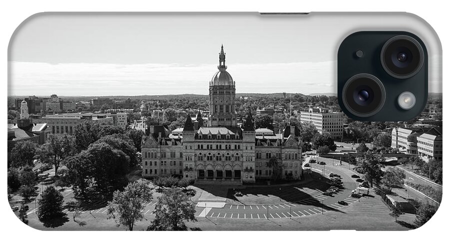Democrats iPhone Case featuring the photograph Connecticut state capitol building in Hartford Connecticut in black and white by Eldon McGraw