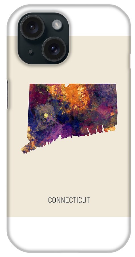 Connecticut iPhone Case featuring the digital art Connecticut Watercolor Map #97 by Michael Tompsett