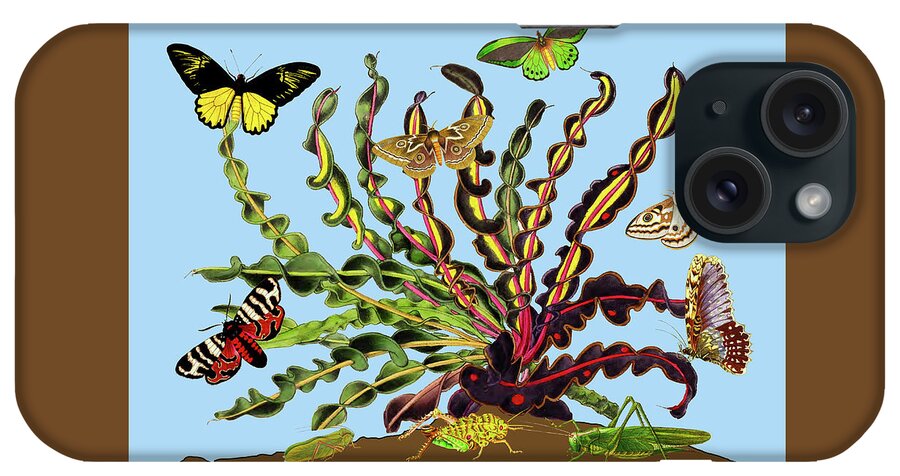 Butterfly Art iPhone Case featuring the mixed media Corkscrew plant and butterflies by Lorena Cassady