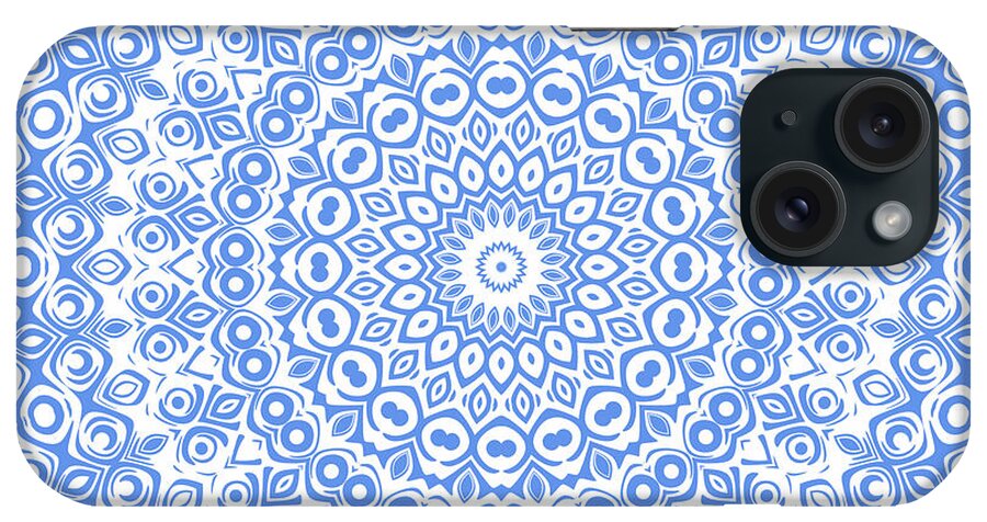 Cornflower iPhone Case featuring the digital art Cornflower Blue Mandala Kaleidoscope Medallion Flower by Mercury McCutcheon