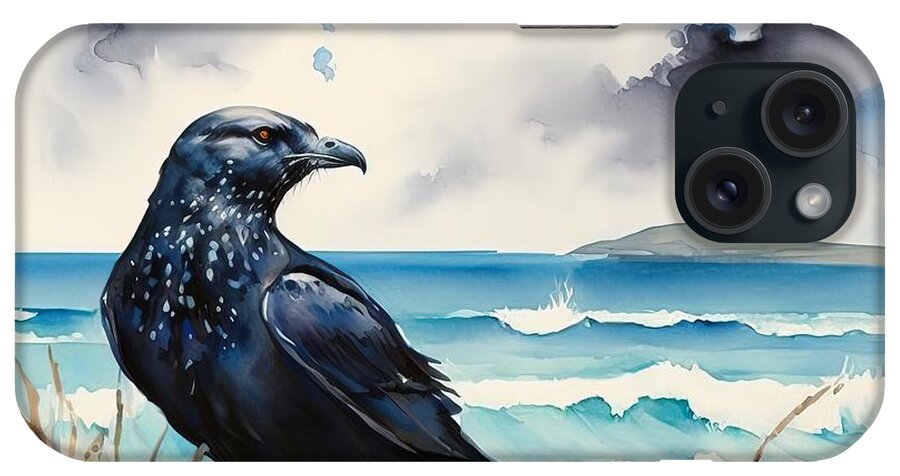 Black iPhone Case featuring the painting Corvus At Beach by N Akkash