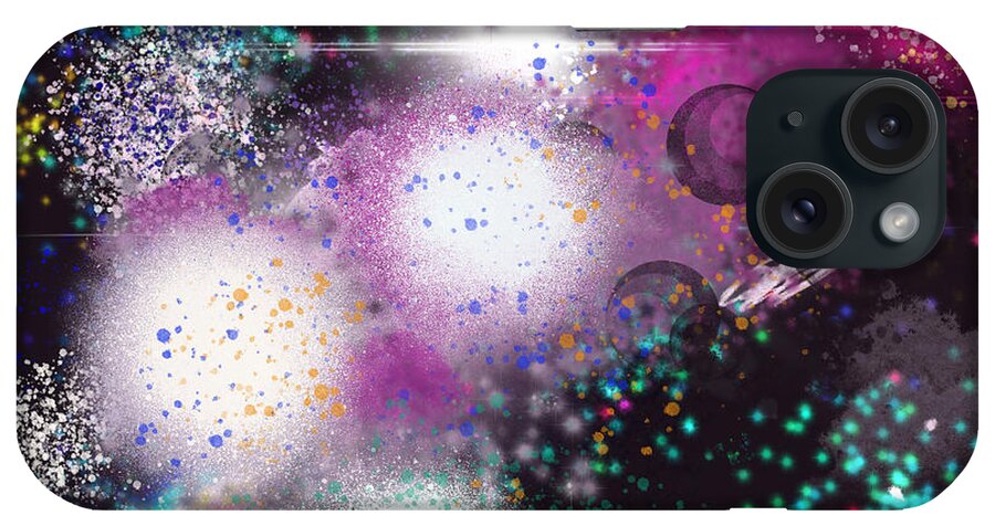 Primitive Impressionistic Expressionism iPhone Case featuring the digital art Cosmic Explosions by Zotshee Zotshee