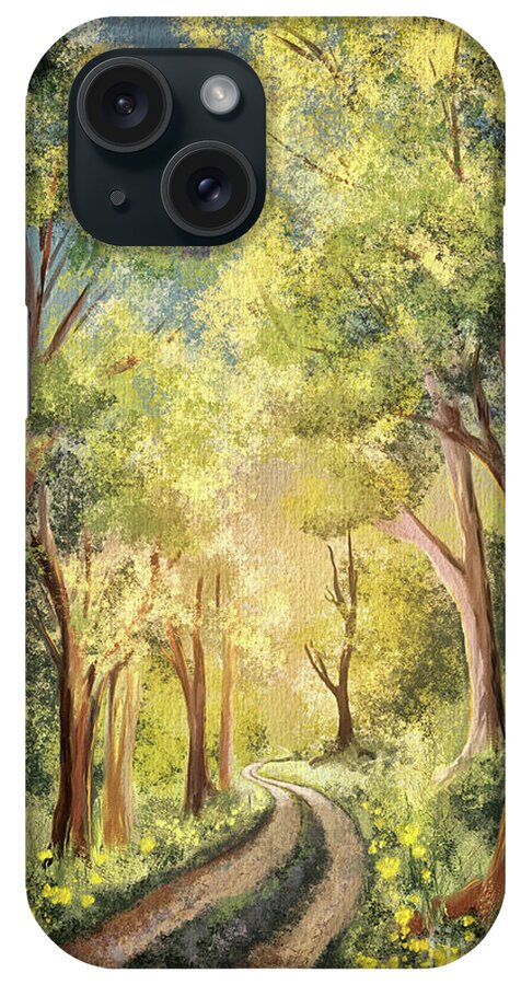 Road iPhone Case featuring the digital art Country Lane Under Blue Skies by Lois Bryan