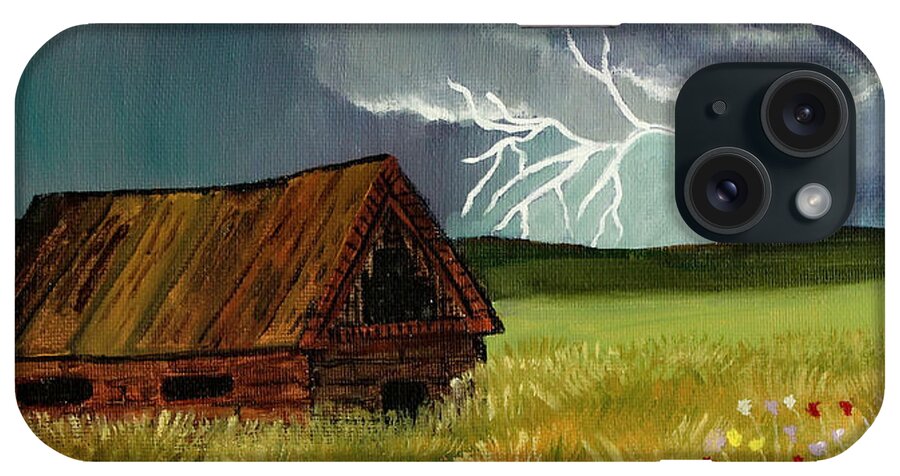 Storm iPhone Case featuring the painting Country Lightning by Shirley Dutchkowski