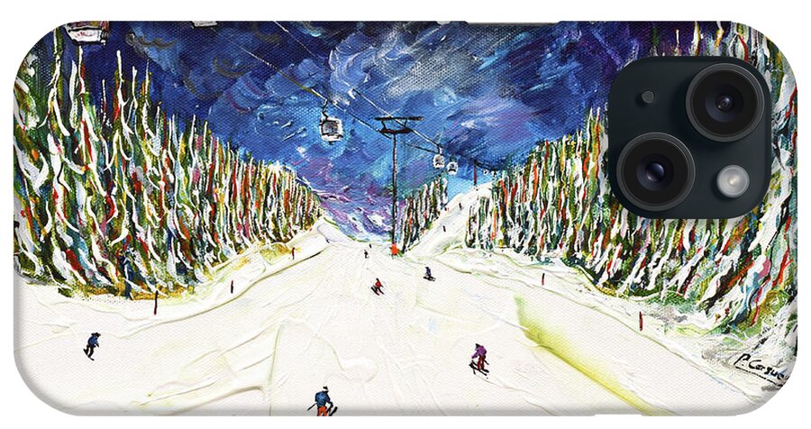 Ski iPhone Case featuring the painting Courchevel Ski Print under Verdons Gondola by Pete Caswell