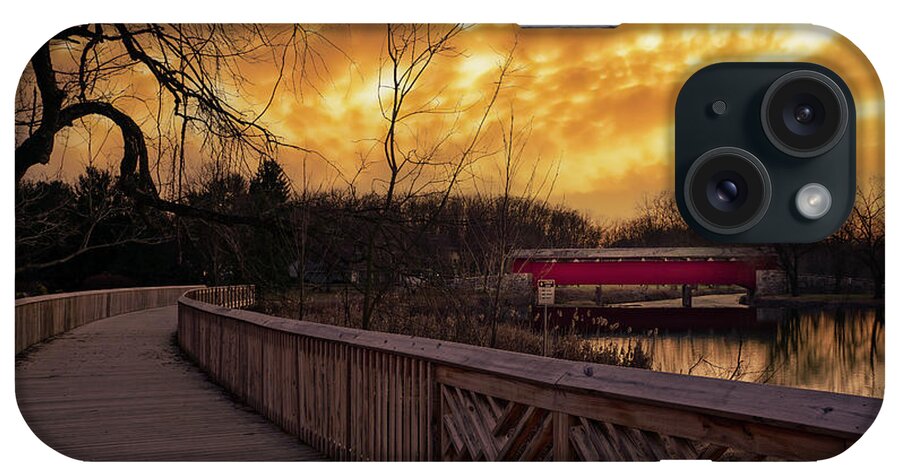 Covered iPhone Case featuring the photograph Covered Bridge Park Under Brooding Skies by Jason Fink
