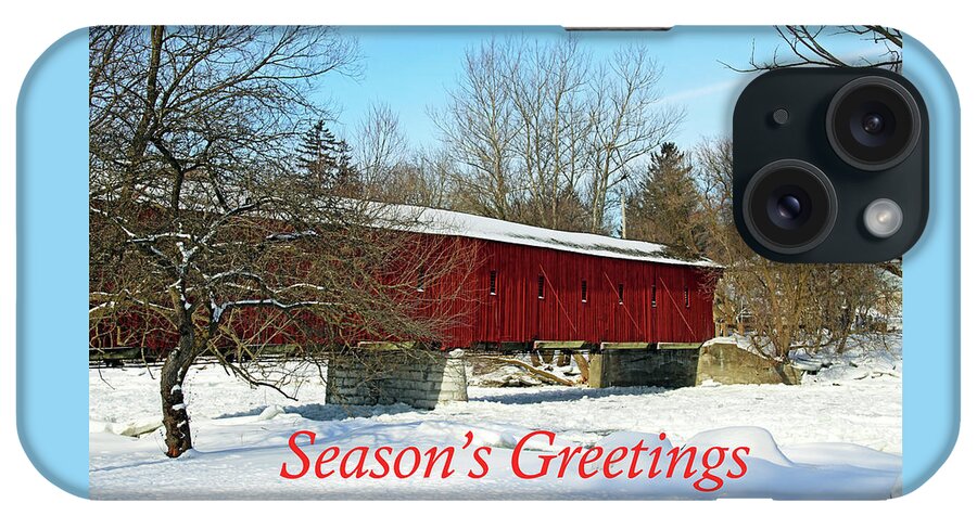 West Montrose Covered Bridge iPhone Case featuring the photograph Covered Bridge Season's Greetings by Debbie Oppermann