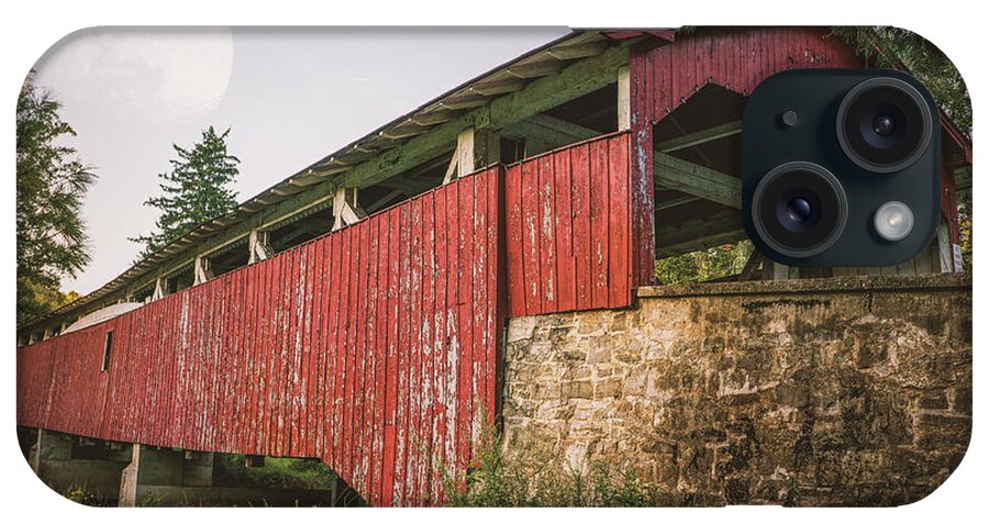 Bogert Covered Bridge iPhone Case featuring the photograph Covered Bridge Under the Moon by Jason Fink