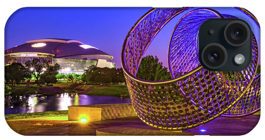 Dallas Football iPhone Case featuring the photograph Dallas Texas Football Stadium Panorama And Unity Arch At Dusk by Gregory Ballos