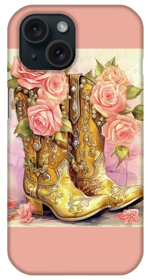 Cowgirl iPhone Case featuring the painting Cowgirl Boots And Roses by Tina LeCour