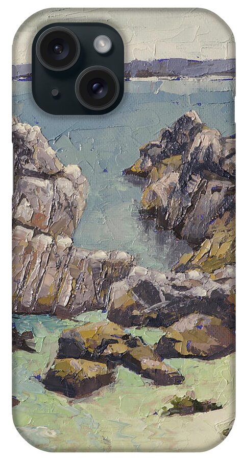 Monterey iPhone Case featuring the painting Craggy Rocks by PJ Kirk