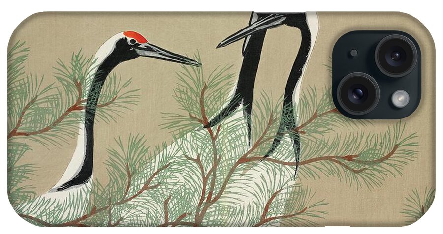 Cranes iPhone Case featuring the painting Cranes from Momoyogusa, Flowers of a Hundred Generations by Kamisaka Sekka