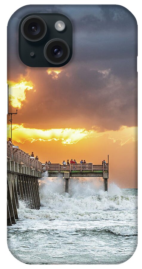 Venice Fishing Pier iPhone Case featuring the photograph Crashing Waves at Venice Pier by Rudy Wilms