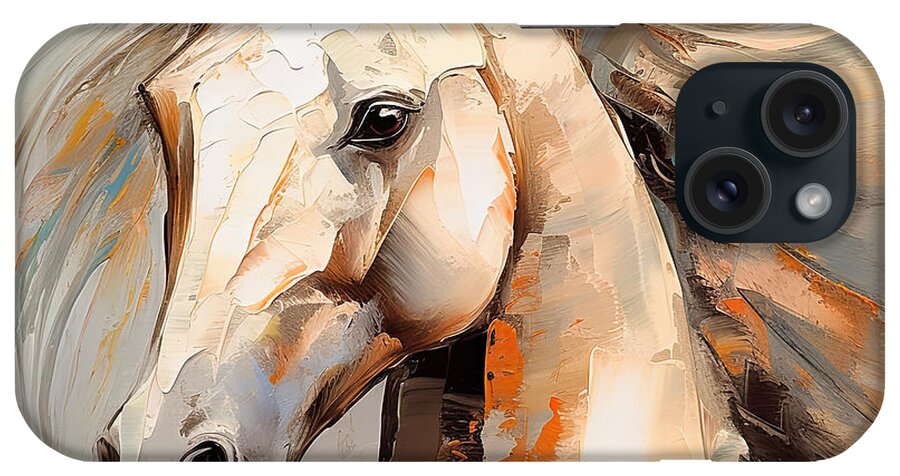 Colorful Horse Paintings iPhone Case featuring the digital art Cream Dream - White Horse Paintings by Lourry Legarde