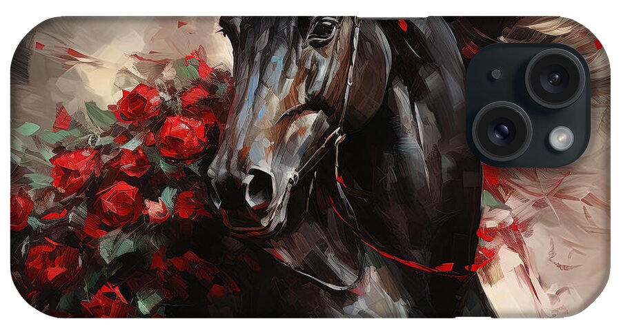 Horse With Roses iPhone Case featuring the painting Crimson Dreams - Kentucky Derby's Equestrian Art by Lourry Legarde