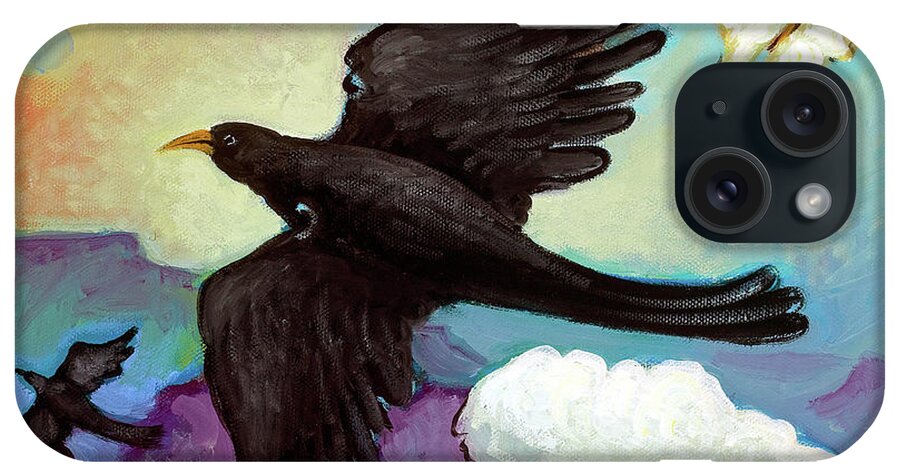 Crow iPhone Case featuring the painting Crow Love in Bloom by Linda Carter Holman