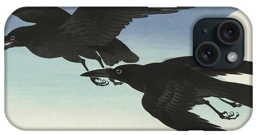 Crow iPhone Case featuring the painting Crows at full moon by Ohara Koson