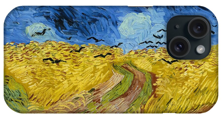 Vincent Van Gogh iPhone Case featuring the painting Crows in the wheatfield by Vincent van Gogh