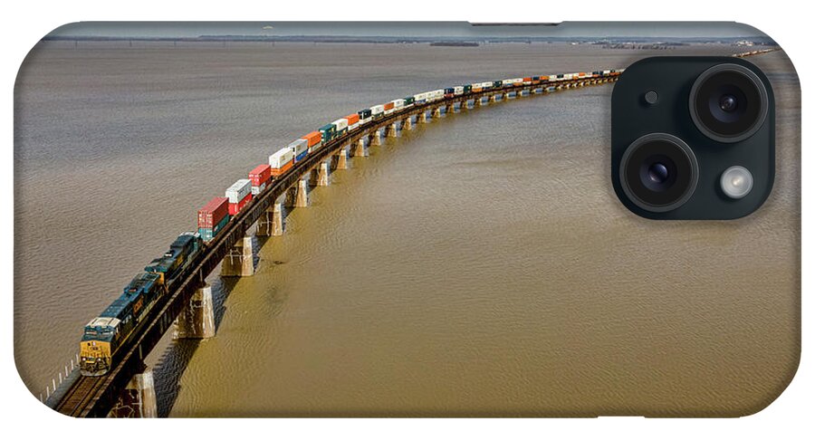 Railroad iPhone Case featuring the photograph CSX Q025 Southbound over the Ohio River Floodwaters by Jim Pearson