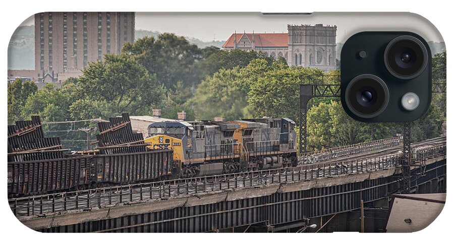 Railroad iPhone Case featuring the photograph CSXT 154 and 395 lead a maintenance of way train by Jim Pearson