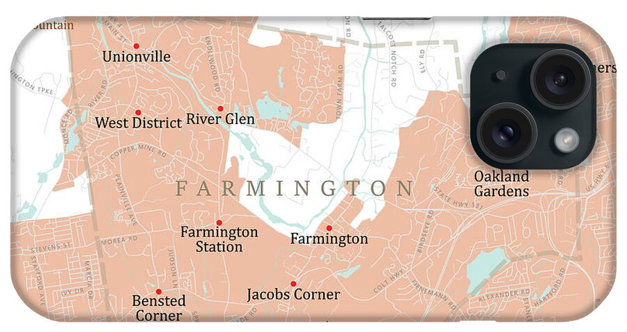 Connecticut iPhone Case featuring the digital art CT Hartford Farmington Vector Road Map by Frank Ramspott