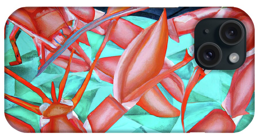 Cgi Illustration iPhone Case featuring the digital art Cubist painting of lobsters on the ocean floor by Steve Estvanik