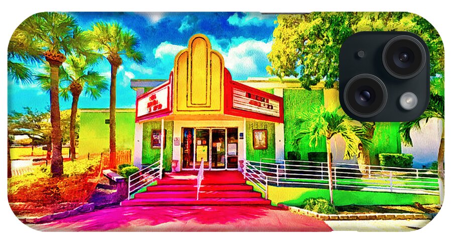 Theater iPhone Case featuring the digital art Cultural Park Theater in Cape Coral - watercolor painting by Nicko Prints