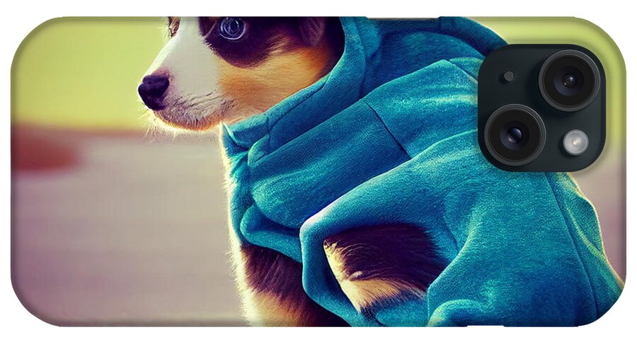 Design iPhone Case featuring the painting Cute Australian Shepard Puppy In A Shark Hoodie A416441c C1a2 4b6f A676 C816c474f6de by MotionAge Designs