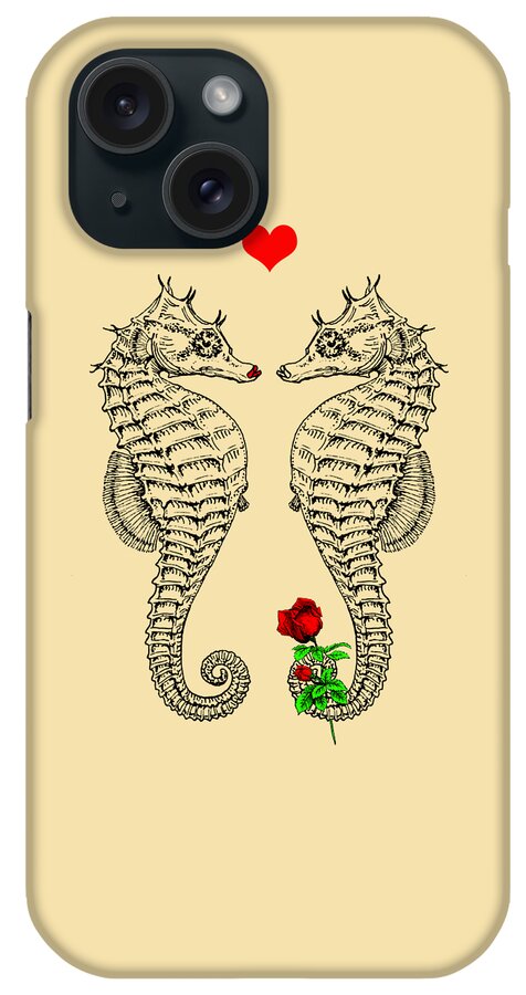 Seahorse iPhone Case featuring the digital art Cute Seahorse Couple by Madame Memento