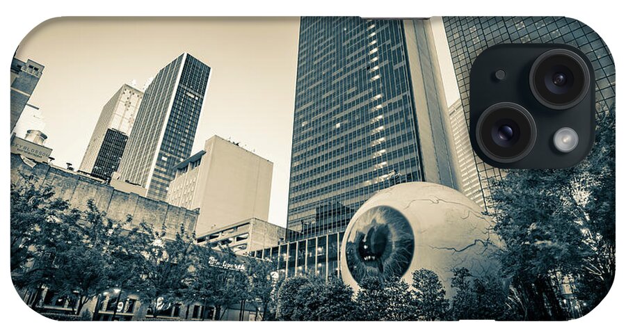 Dallas Texas iPhone Case featuring the photograph Dallas Skyline And Giant Eyeball - Sepia Edition by Gregory Ballos