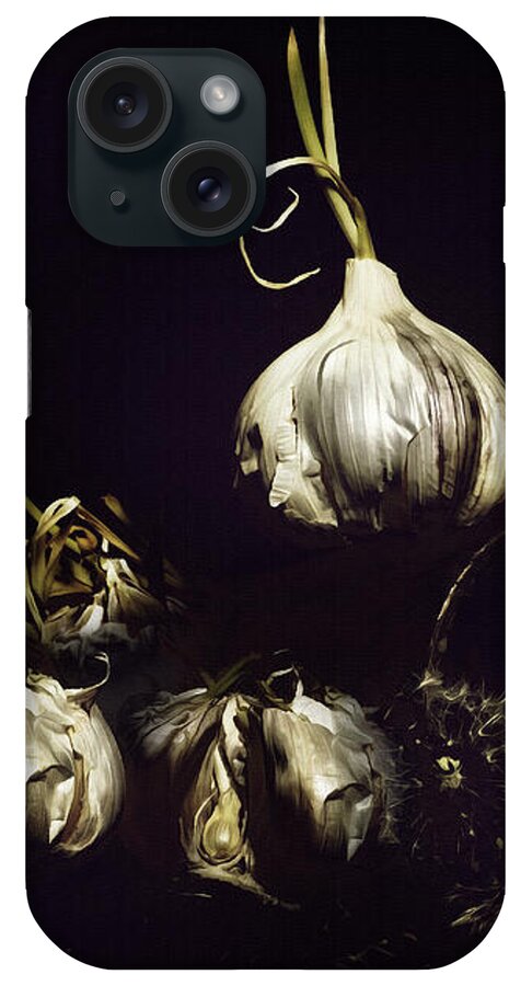 Dark iPhone Case featuring the digital art Dark Garlic Still Life by Shelli Fitzpatrick