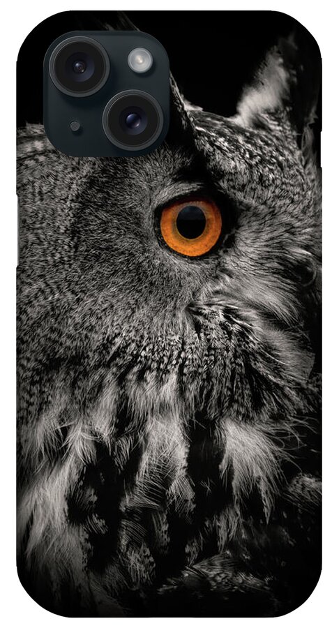Portrait iPhone Case featuring the digital art Dark portrait eagle owl in black and white by Marjolein Van Middelkoop