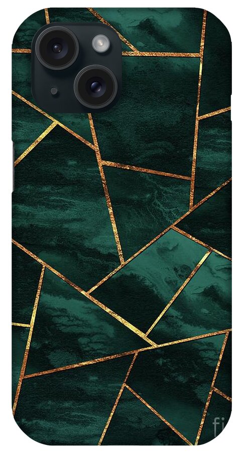 Graphic-design iPhone Case featuring the digital art Dark Teal Ink Copper Gold Geometric Glam #1 #geo #decor #art by Anitas and Bellas Art