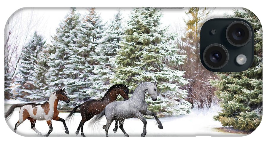 Horses iPhone Case featuring the digital art Dashing Through the Snow by Jayne Wilson