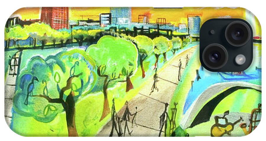 A Day In The Park iPhone Case featuring the painting A Day in the Park by Cherie Salerno