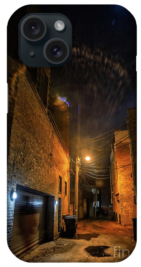 Alley; Night; Street; City; Urban; Alleyway; Dark; Scary; Light; Garbage; Back; Road; Crime; Scene; Spooky; Brick; Vintage; Empty; Wall; Grunge; Chicago; Eerie; Dirty; Gritty; Window; Corner; Downtown; Reflection; Old; Landscape; Halloween; Cityscape; Haunted; House; Horror; Shadow; Retro; Evening; Nobody; Outdoor; Way; Building; Dumpster; Dramatic; Surreal; Scenery; Trash; Alone; Dusk; Twilight iPhone Case featuring the photograph Dead End by Bruno Passigatti