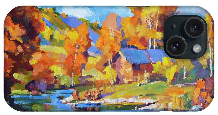 Landscape iPhone Case featuring the painting Deerfield River Autumn In Vermont by David Lloyd Glover