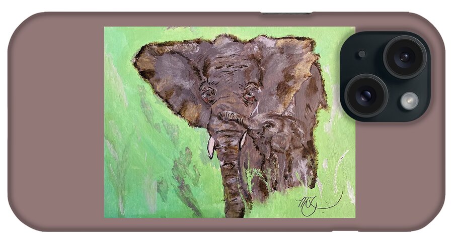 African Elephants iPhone Case featuring the painting African Elephants by Melody Fowler