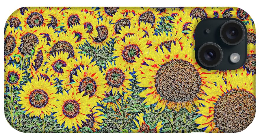 Sunflower iPhone Case featuring the digital art Designs on Sunflowers by Douglas Wielfaert