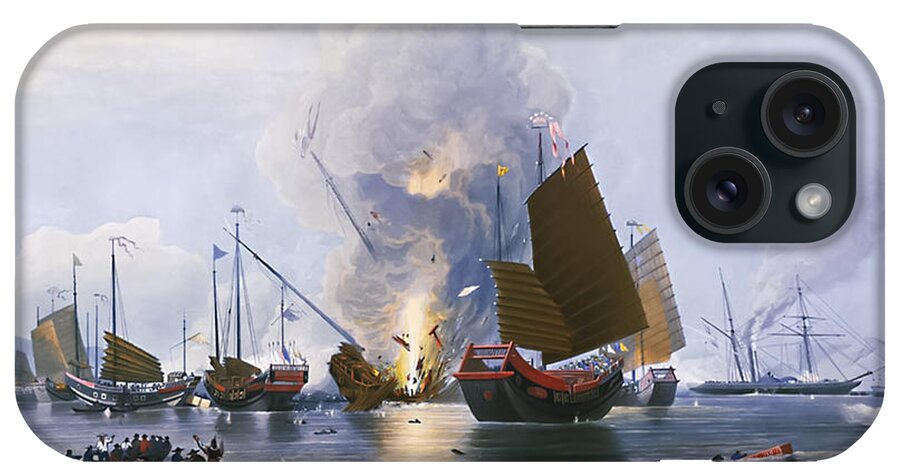 Edward Duncan iPhone Case featuring the painting Destroying Chinese war junks by Edward Duncan by Mango Art