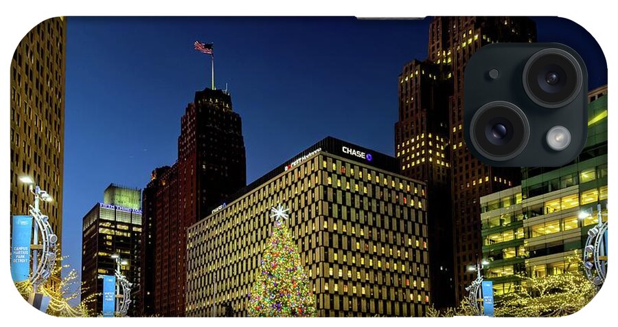 Detroit iPhone Case featuring the photograph Detroit Campus Martius Rink and Christmas Tree IMG_6330 by Michael Thomas