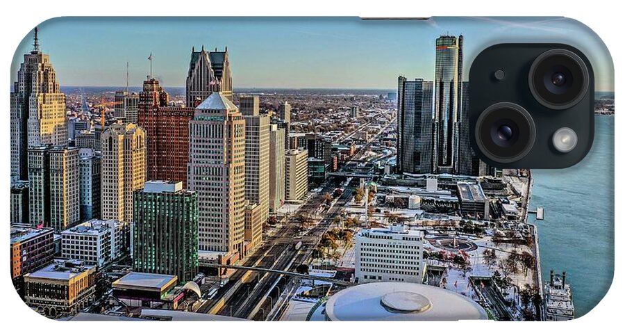 Detroit iPhone Case featuring the photograph Detroit Skyline DJI_0433 by Michael Thomas