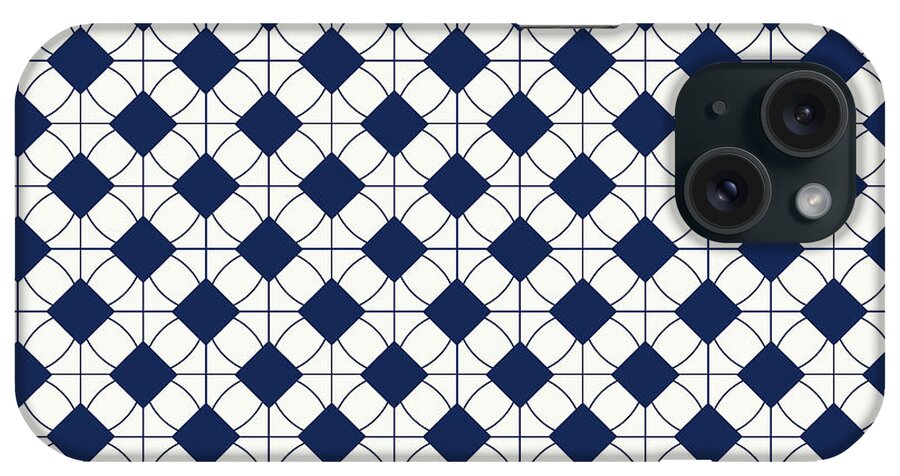 Pattern iPhone Case featuring the painting Diamond In Hex Grid Pattern In Soft White And Navy Blue n.0871 by Holy Rock Design