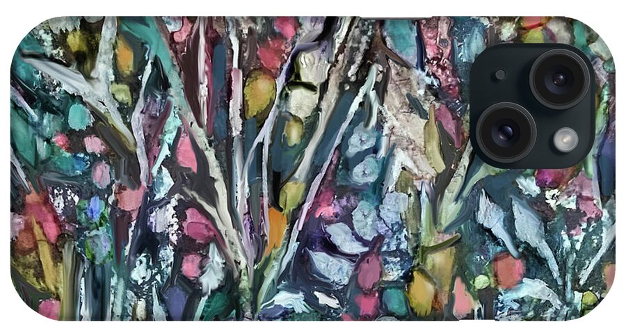 Alcohol Ink Painting iPhone Case featuring the mixed media Digital Garden Dream by Jean Batzell Fitzgerald