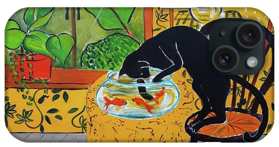 Black Cat iPhone Case featuring the painting Dinner Time by Almeta Lennon