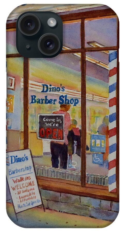 Canada iPhone Case featuring the painting Dino's Barbershop by David Gilmore