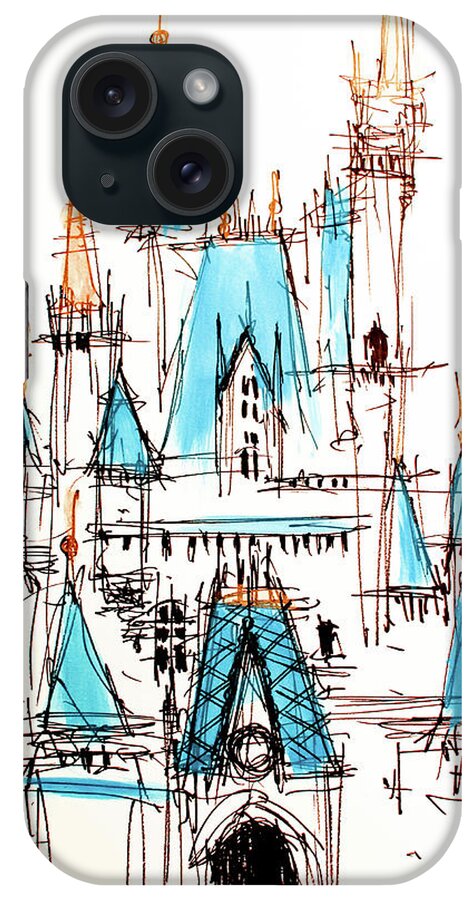 Disney iPhone Case featuring the drawing Disney Cinderella Castle Sketch 1 by Jason Nicholas