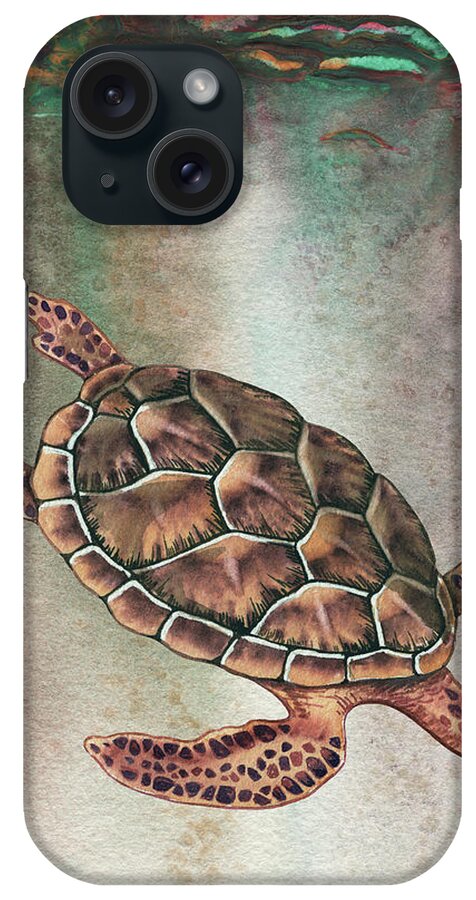 Giant iPhone Case featuring the painting Diving In For More Giant Sea Turtle Watercolor by Irina Sztukowski