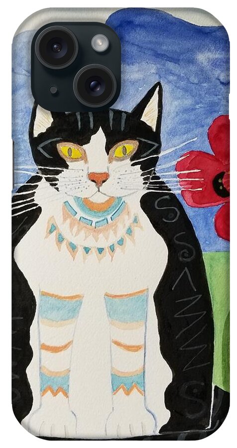 Watercolor iPhone Case featuring the painting Diwali Tux Cat by Vera Smith