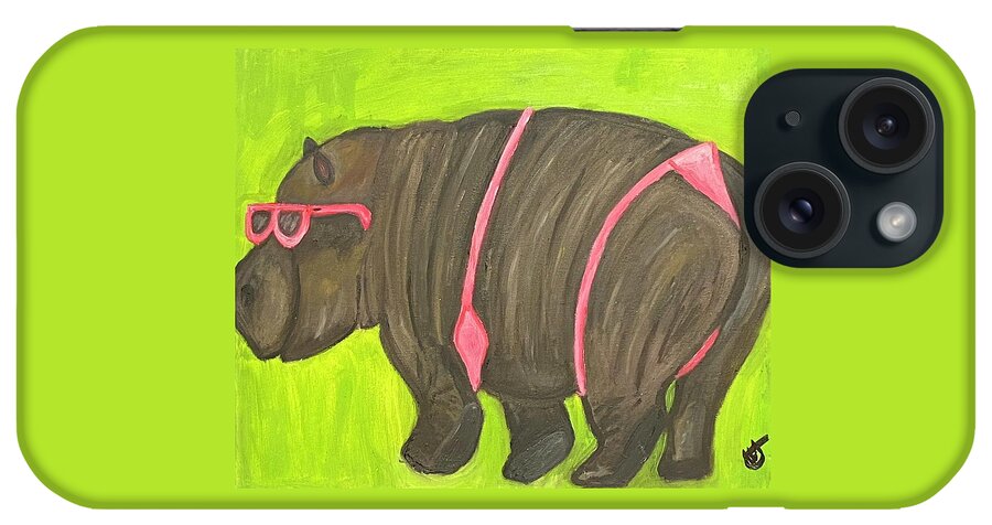 Hippo iPhone Case featuring the painting Do I Look Fat?  by Anita Hummel